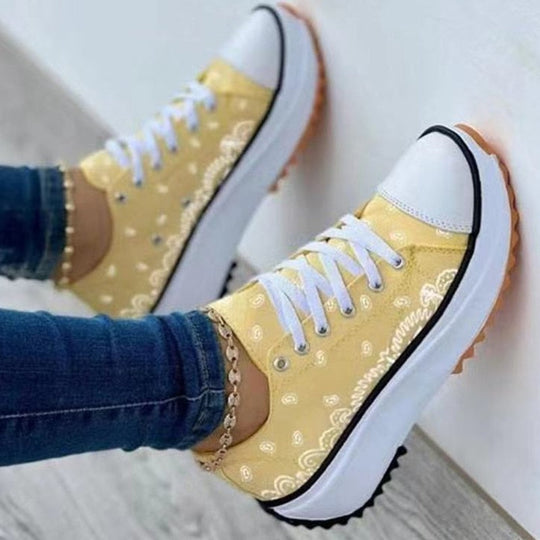 Zapatillas deportivas informales de moda con estampado de lona para mujer