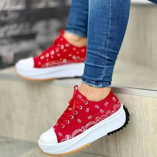 Zapatillas deportivas informales de moda con estampado de lona para mujer