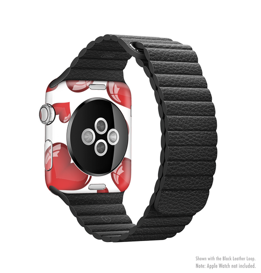 The Glossy Red 3D Love Hearts Full-Body Skin Kit for the Apple Watch