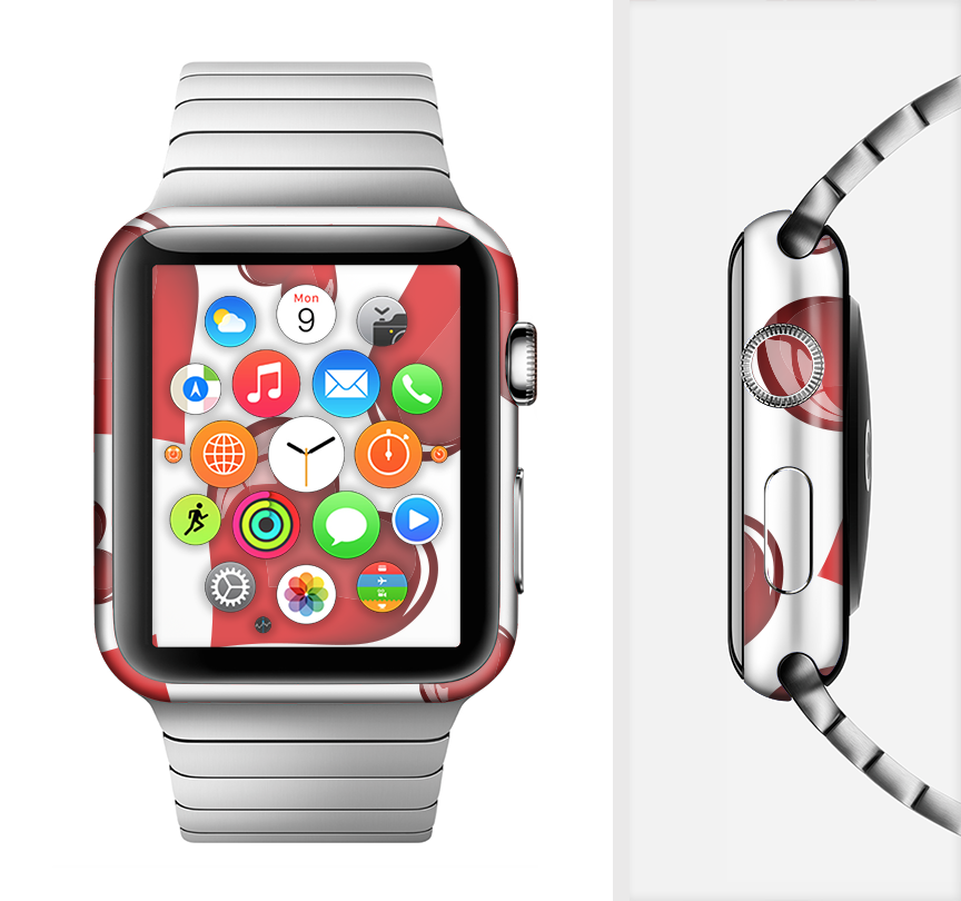 The Glossy Red 3D Love Hearts Full-Body Skin Kit for the Apple Watch