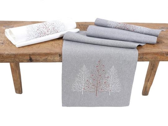 XD19803-Festive Trees Embroidered Christmas Table Runner