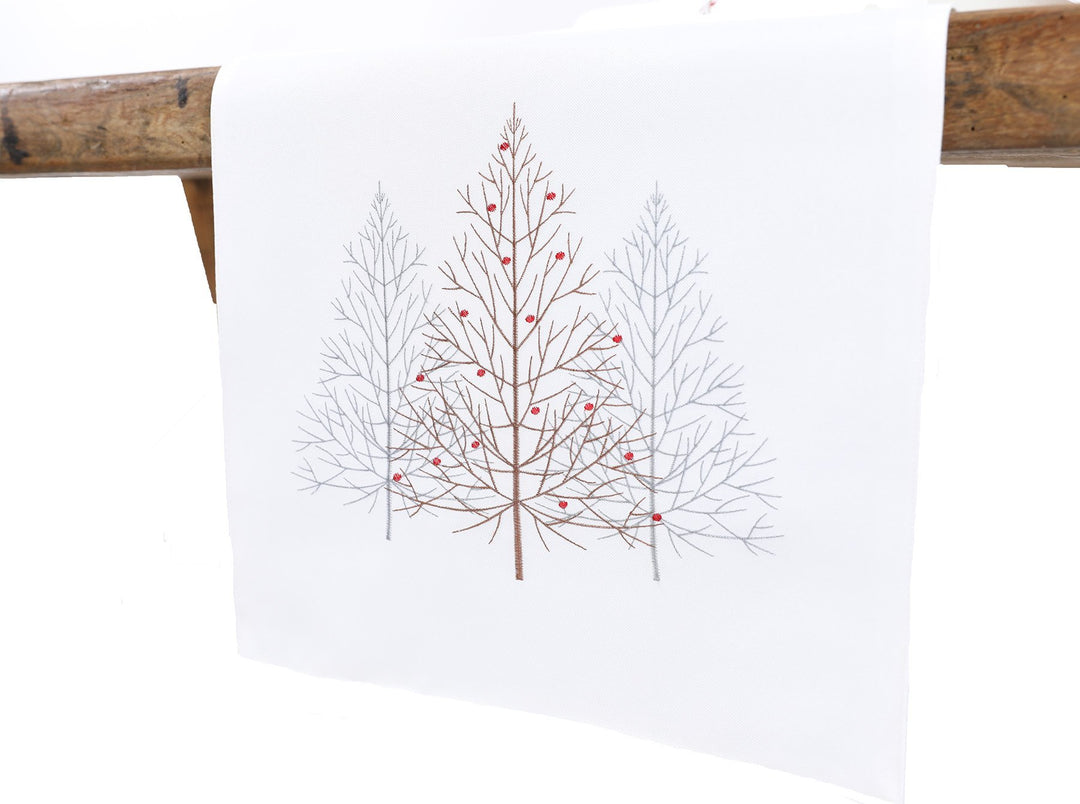 XD19803-Festive Trees Embroidered Christmas Table Runner