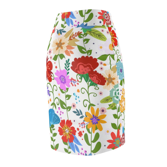 Womens Pencil Skirt, High Waist Stretch, Multicolor Floral Print