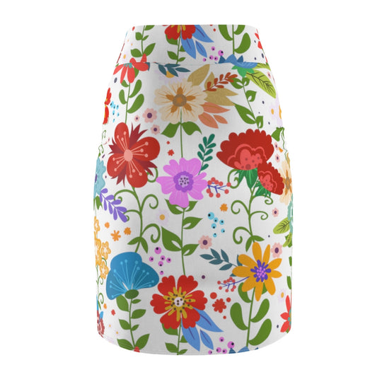 Womens Pencil Skirt, High Waist Stretch, Multicolor Floral Print