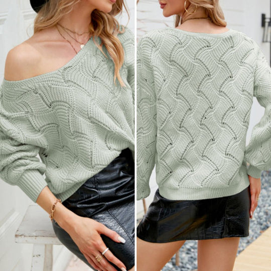 Offener Damen-Strickpullover mit V-Ausschnitt 