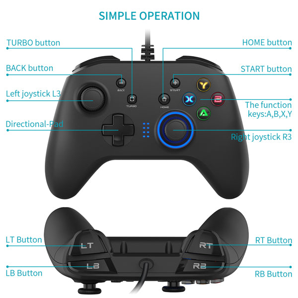 Kabelgebundener Gaming-Controller Joystick-Gamepad mit Dual-Vibration