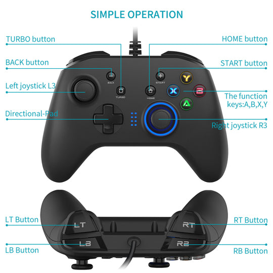 Controlador de juegos con cable Joystick Gamepad con doble vibración