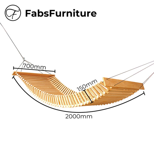 V1 Wooden hammock with curved steel stand handmade by Fabsfurniture.nl