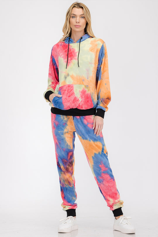 Lounge-Wear-Sweatset aus Baumwoll-Tye-Dye-Baumwolle für Damen