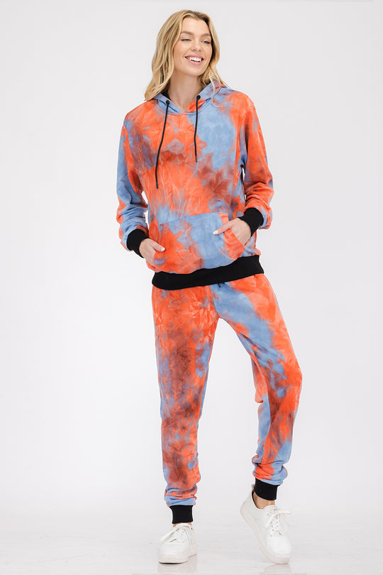 Lounge-Wear-Sweatset aus Baumwoll-Tye-Dye-Baumwolle für Damen