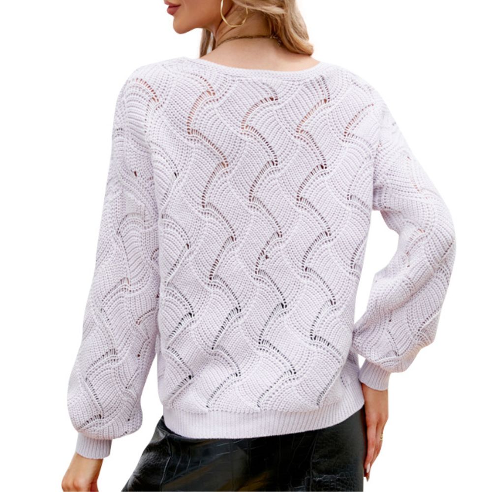 Offener Damen-Strickpullover mit V-Ausschnitt 