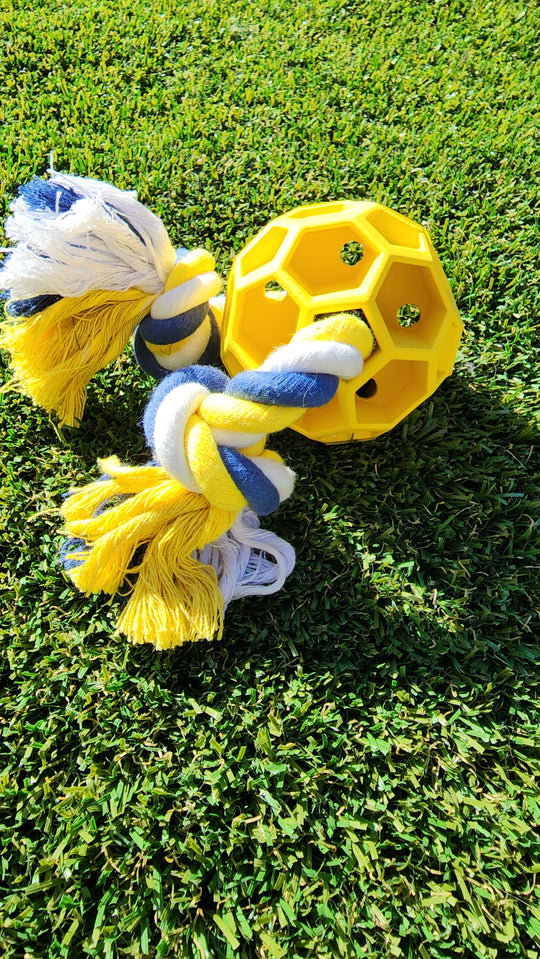 Rubber Soccer Ball Chew Toy with Tug Rope  -- Great for Active Dogs