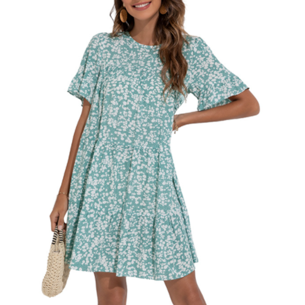 Vestido floral de línea A para mujer con mangas con volantes