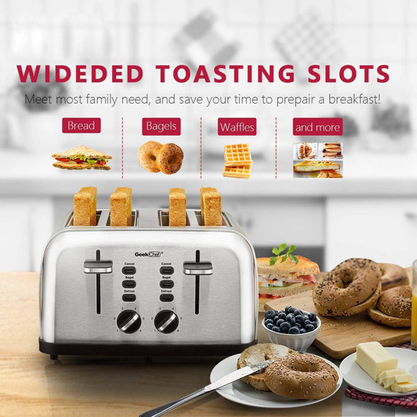 Mini-Toaster aus Edelstahl mit extra breitem Schlitz und Multifunktion 