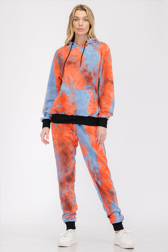 Lounge-Wear-Sweatset aus Baumwoll-Tye-Dye-Baumwolle für Damen