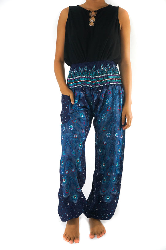 Blue PEACOCK Women Boho Pants Hippie Pants Yoga Pants