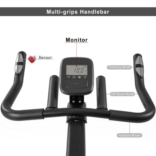 Indoor-Cycling-Fahrrad, 4-fach verstellbarer Lenker und Sitz, LCD-Monitor 