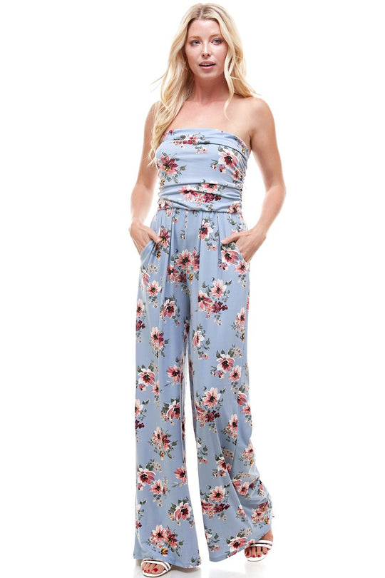 Women Floral Strapless Jumpsuit