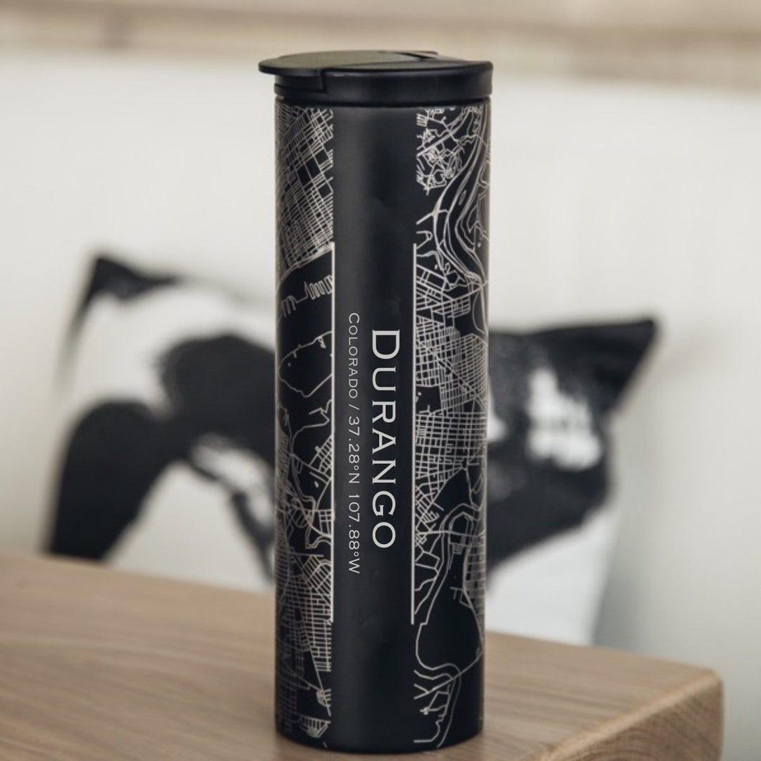 Durango - Colorado Engraved Map Tumbler in Matte Black