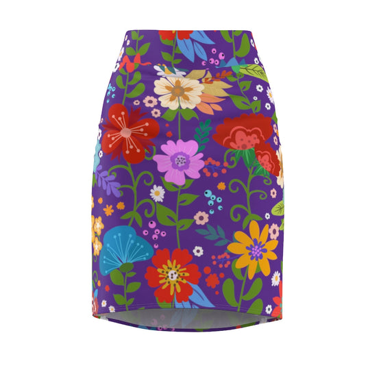 Womens Pencil Skirt, High Waist Stretch, Multicolor Floral Print,