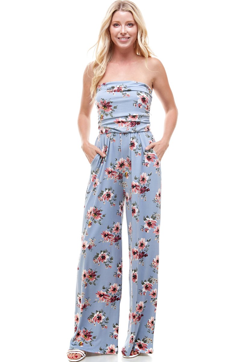 Mono floral sin tirantes para mujer