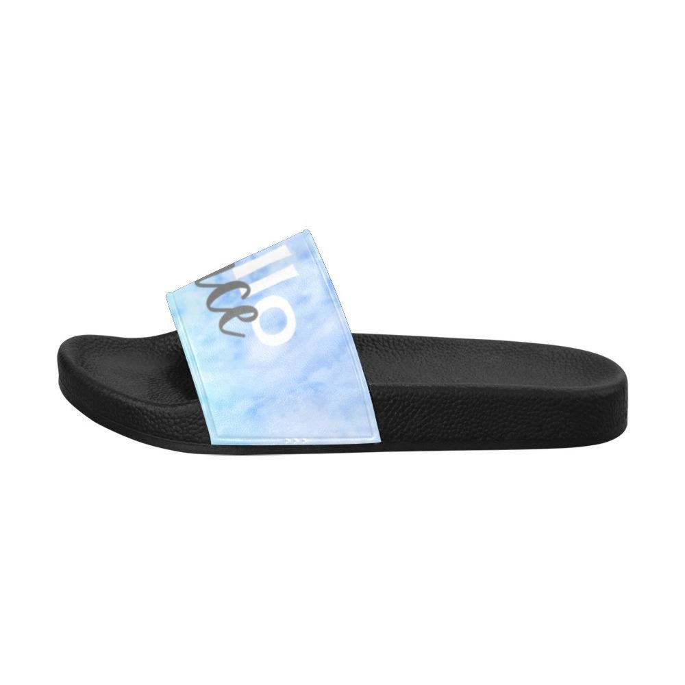 Damen-Slides, Flip-Flop-Sandalen, blauer Aquarell-Hallo-Friedens-Druck