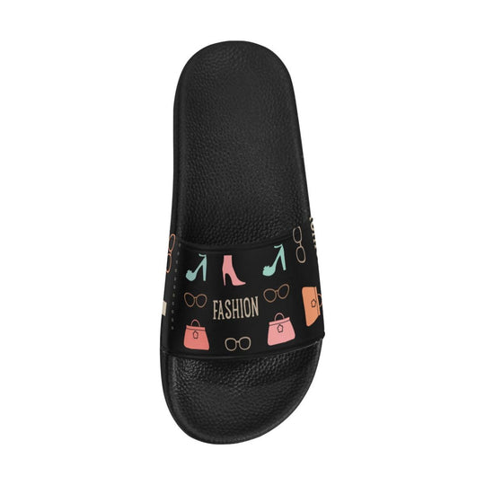 Womens Slides, Flip Flop Sandals, Fashion  Print Black