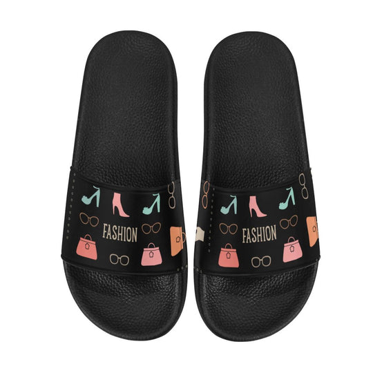 Womens Slides, Flip Flop Sandals, Fashion  Print Black