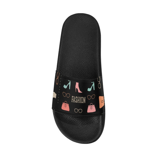 Womens Slides, Flip Flop Sandals, Fashion  Print Black