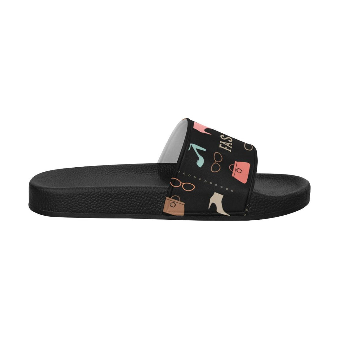 Womens Slides, Flip Flop Sandals, Fashion  Print Black