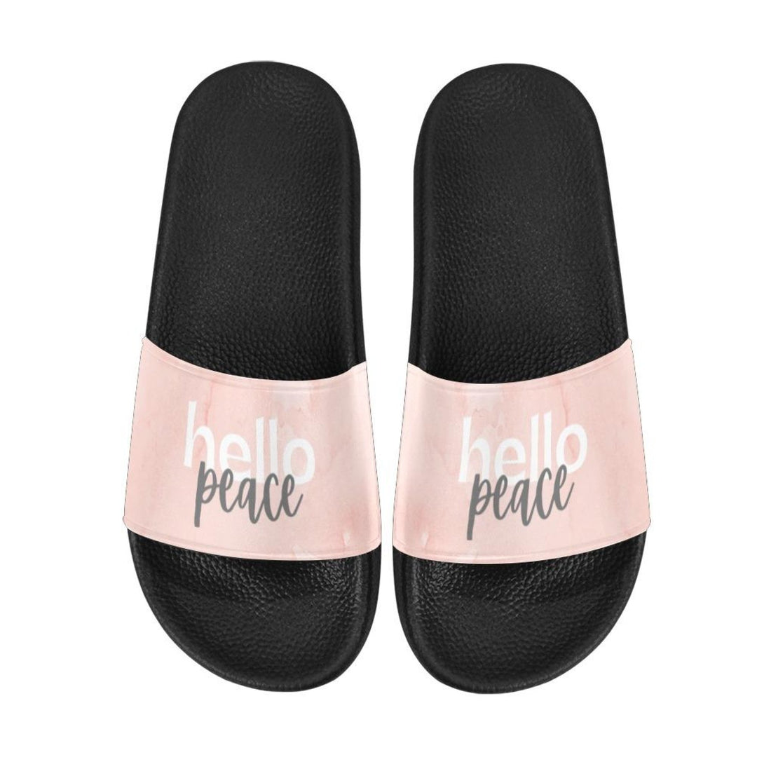 Damen-Slides, Flip-Flop-Sandalen, Peace Marble Hello Peace-Druck