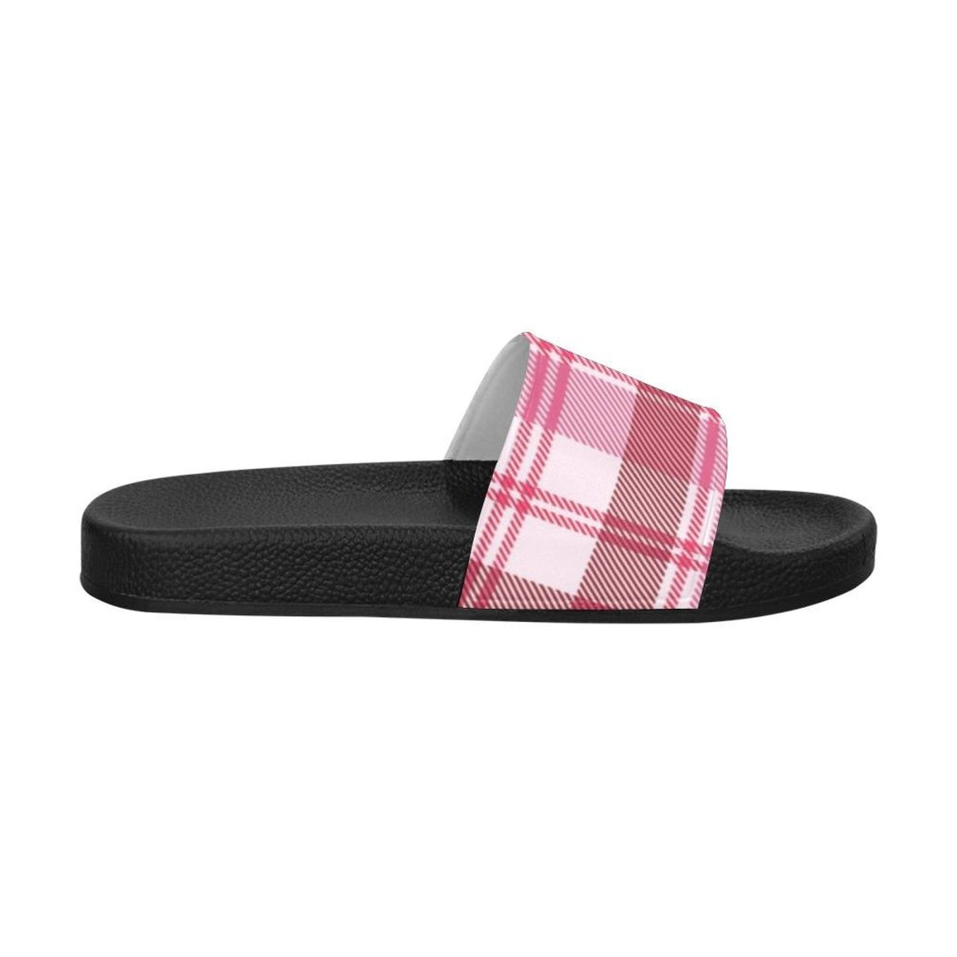 Chanclas para mujer, sandalias tipo chanclas, estampado de cuadros rosas y blancos