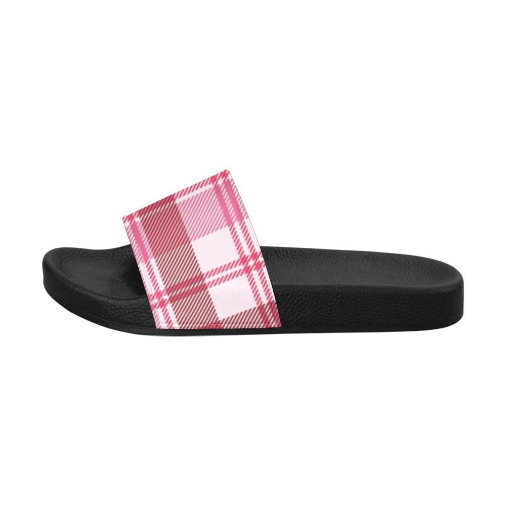 Chanclas para mujer, sandalias tipo chanclas, estampado de cuadros rosas y blancos