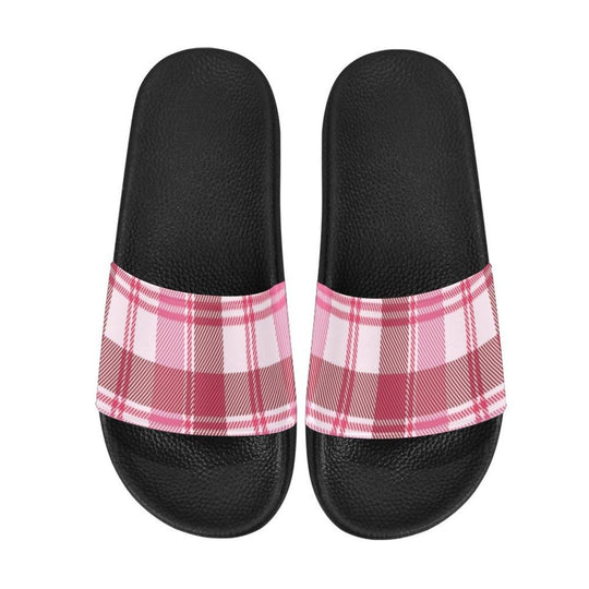 Damen-Slides, Flip-Flop-Sandalen, rosa und weiß kariertes Muster