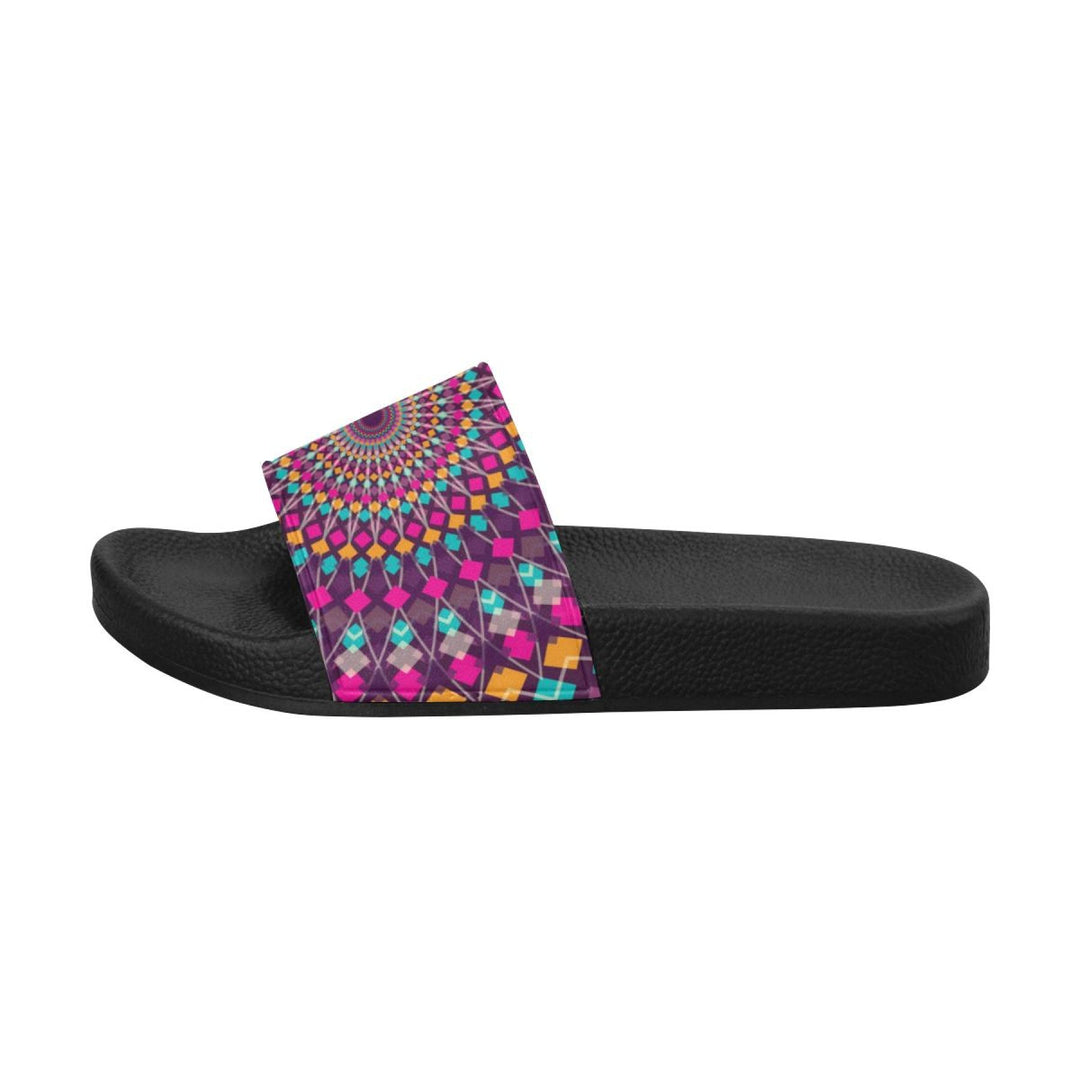 Damen-Slides, Flip-Flop-Sandalen, lila Kaleidoskop-Druck