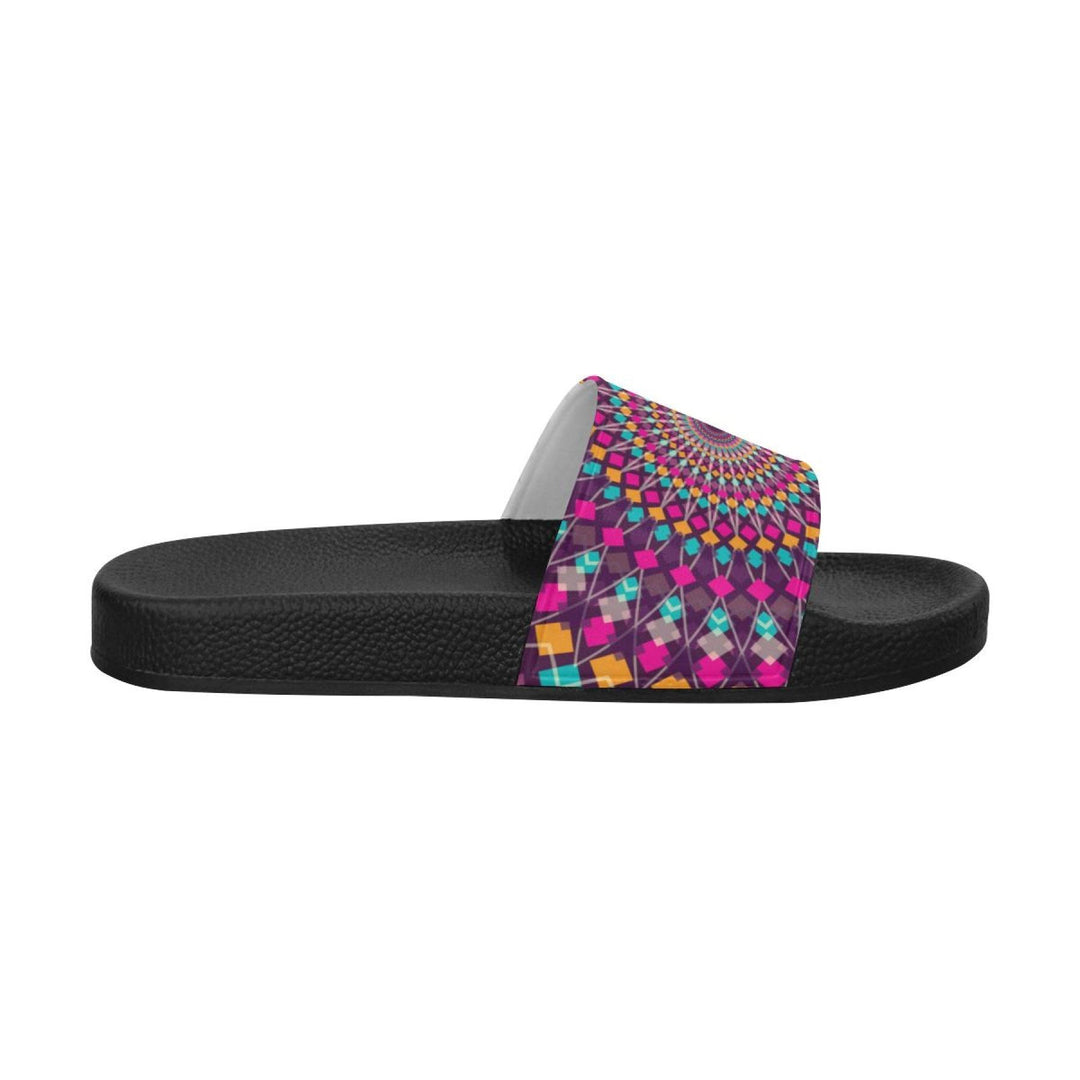 Damen-Slides, Flip-Flop-Sandalen, lila Kaleidoskop-Druck