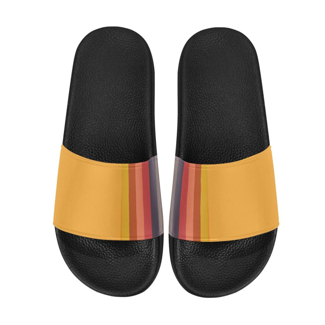 Damen-Slides, Flip-Flop-Sandalen, gelber mehrfarbiger Streifendruck