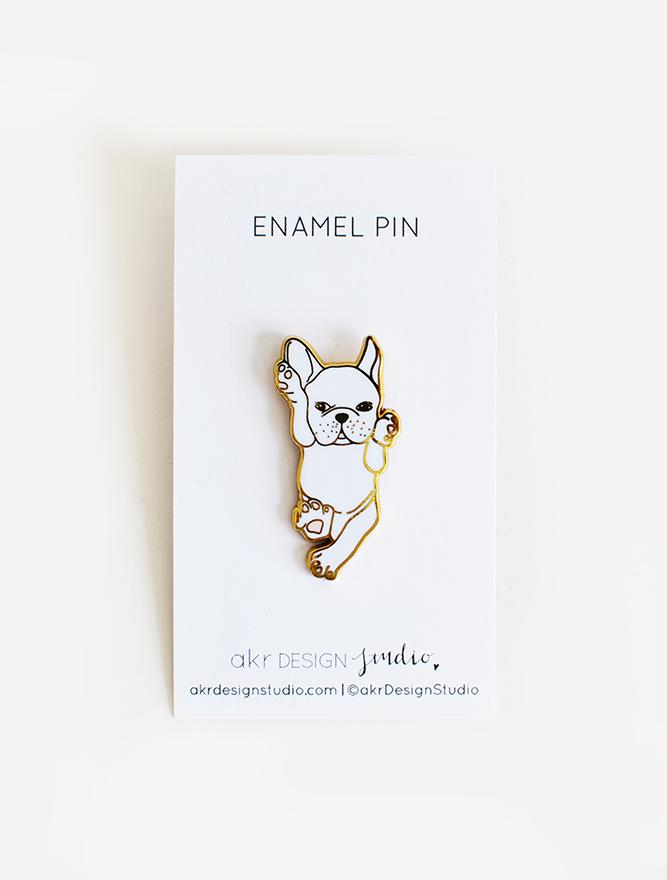 Französische Bulldogge Emaille Pin – Weiß