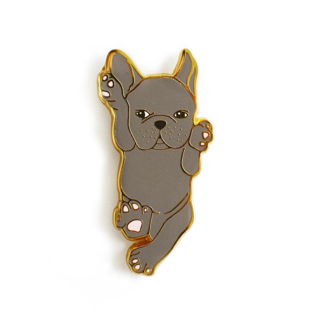 Französische Bulldogge Hund Emaille Pin – Blau