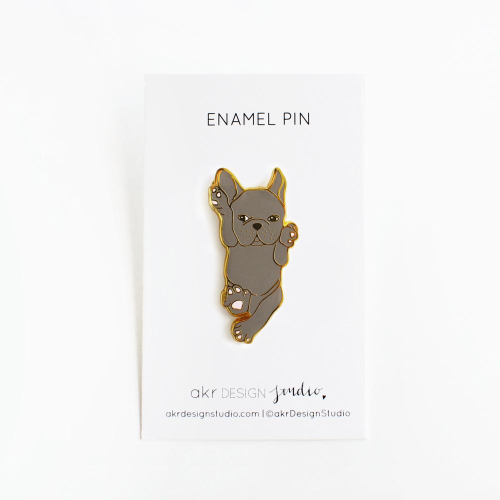 Französische Bulldogge Hund Emaille Pin – Blau