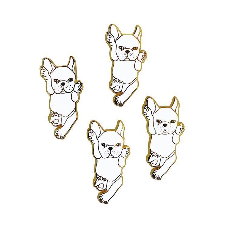 Französische Bulldogge Emaille Pin – Weiß