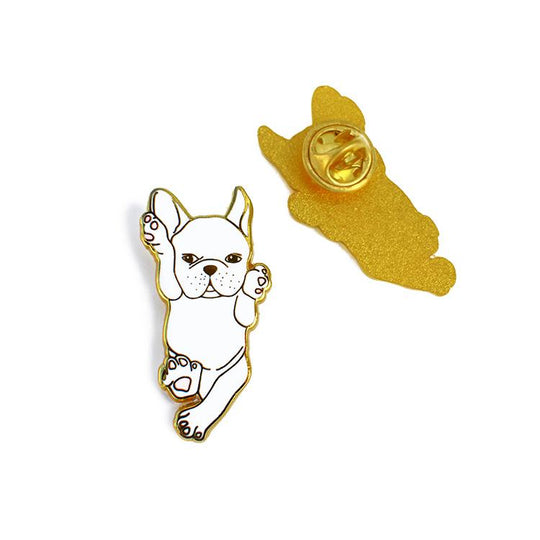 Französische Bulldogge Emaille Pin – Weiß