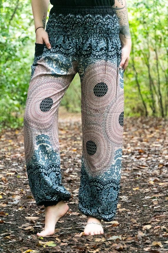 Rosa MANDALA Damen Boho Hose Hippie Hose Yoga Hose