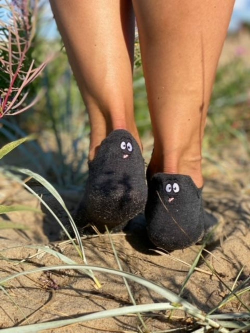 FACE black low cut cotton smiley socks