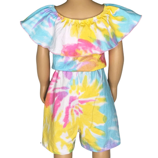 AnnLoren Big Little Girls Pastel Tie Dye Shorts Jumpsuit Summer One Pi
