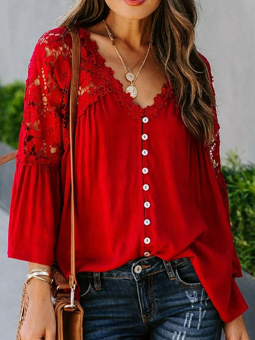 Blusas de encaje Top de verano Camisa de mujer