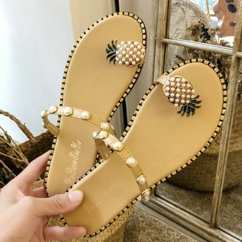 Sommer Strand Ananas Flache Hausschuhe Außerhalb Rutschen Damen Schuhe 