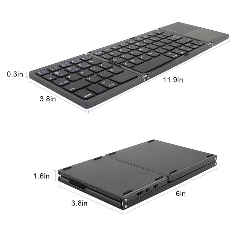 Tragbare, dreifach zusammenklappbare Bluetooth-Tastatur, kabellos, Mini, faltbar