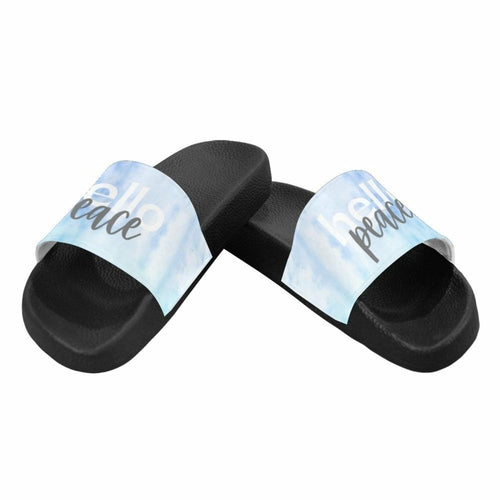 Damen-Slides, Flip-Flop-Sandalen, blauer Aquarell-Hallo-Friedens-Druck