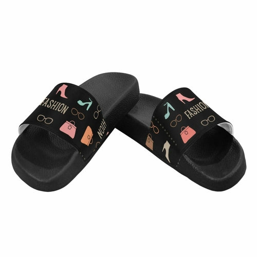 Womens Slides, Flip Flop Sandals, Fashion  Print Black